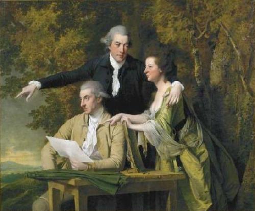 Joseph wright of derby D Ewes Coke his wife, Hannah, and his cousin Daniel Coke, by Wright, China oil painting art